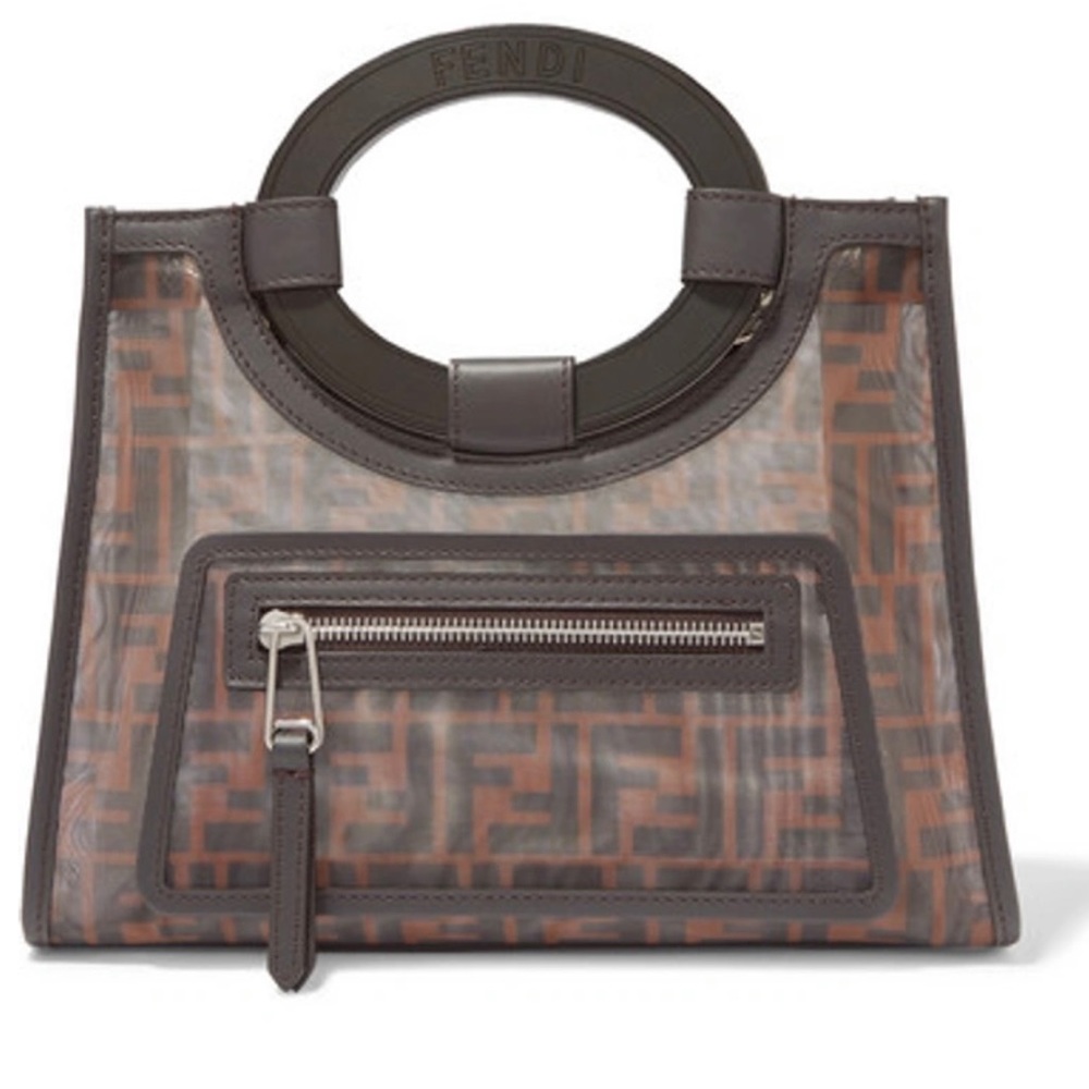 Fendi Tobacco Zucca Mesh and Leather Small Runaway Shopper Tote